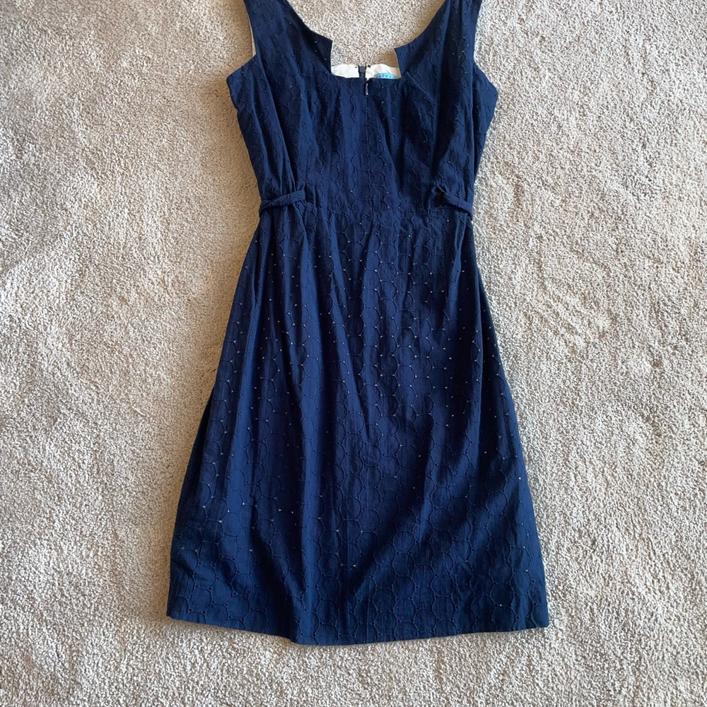 ANTONIO MELANI Navy Sleeveless Embroidered Sheath Dress